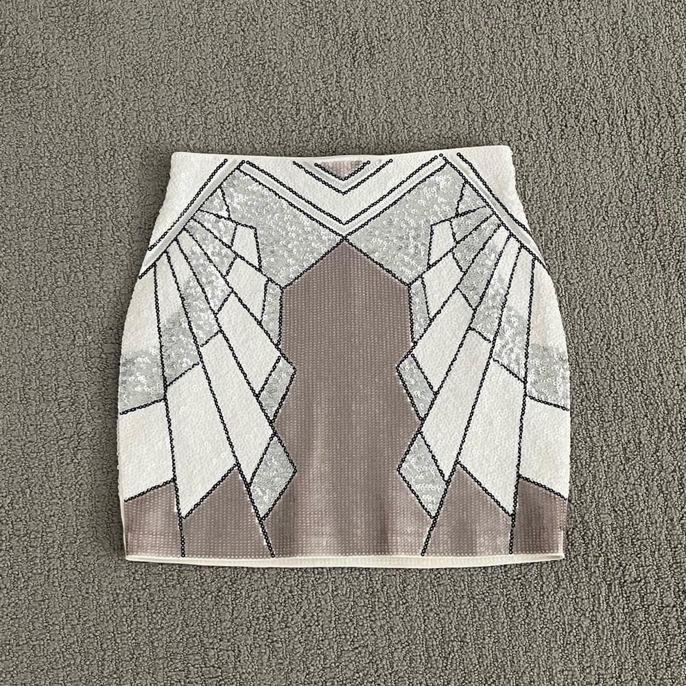 🩷 Express Sequin Geometric Mini Skirt XS Soft Stretchy Glam Sexy Dressy Cute